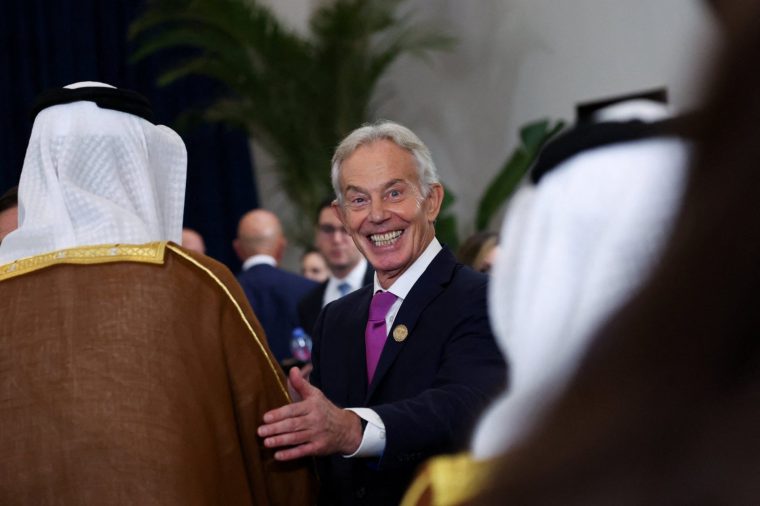 SHARM EL-SHEIKH, EGYPT - OCTOBER 13: Britain's former Prime Minister Tony Blair attends a world leaders' summit on ending the Gaza war on October 13, 2025 in Sharm El-Sheikh, Egypt. President Trump is in Egypt to meet with European and Middle Eastern leaders in what???s being billed as an international peace summit, following the start of a US-brokered ceasefire deal to end the war in the Gaza Strip. (Photo by Suzanne Plunkett - Pool / Getty Images)