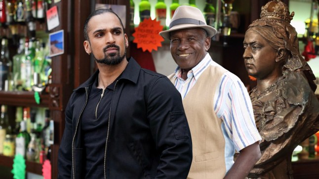 Ravi and Patrick in EastEnders in a composite image in the Queen Vic