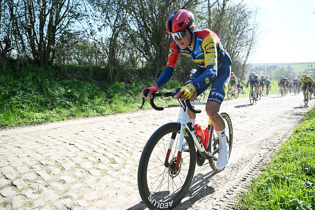 DENAIN, FRANCE - MARCH 19: Albert Withen Philipsen of Denmark and Team Lidl - Trek competes during the 67th Grand Prix de Denain - Porte du Hainaut 2026 a 200.4km one day race from Denain to Denain on March 19, 2026 in Denain, France. (Photo by Luc Claessen/Getty Images)