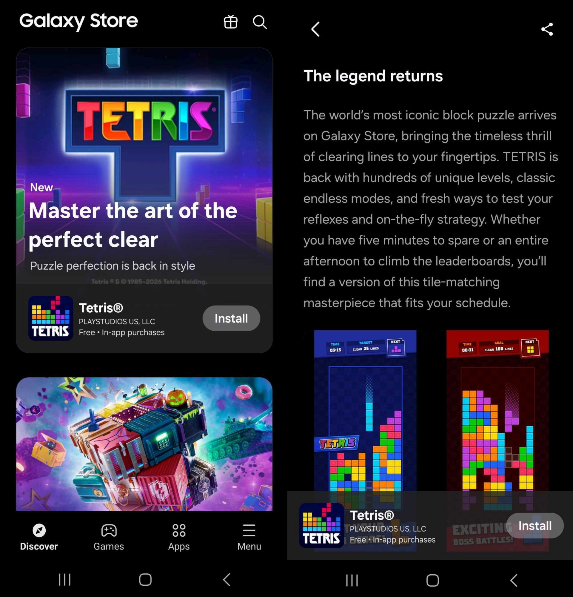 screenshot of samsung galaxy store discover tab for the uk