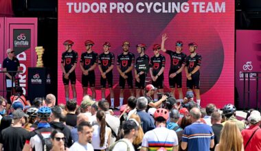PLOVDIV, BULGARIA - MAY 10: A general view of Michael Storer of Australia, Will Barta of United States, Robin Froidevaux of Switzerland, Fabian Lienhard of Switzerland, Luca Mozzato of Italy, Mathys Rondel of France, Florian Stork of Germany, Larry Warbasse of United States and Team Tudor Pro Cycling during the 109th Giro d&amp;apos;Italia 2026, Stage 3 a 175km stage from Plovdiv to Sofia / #UCIWT / on May 10, 2026 in Plovdiv, Bulgaria. (Photo by Tim de Waele/Getty Images)