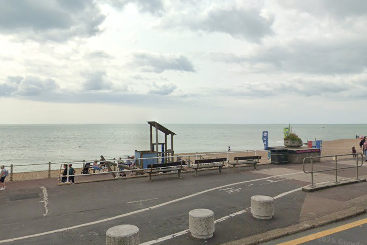 A view of Hastings beach from in front of Warrior Square