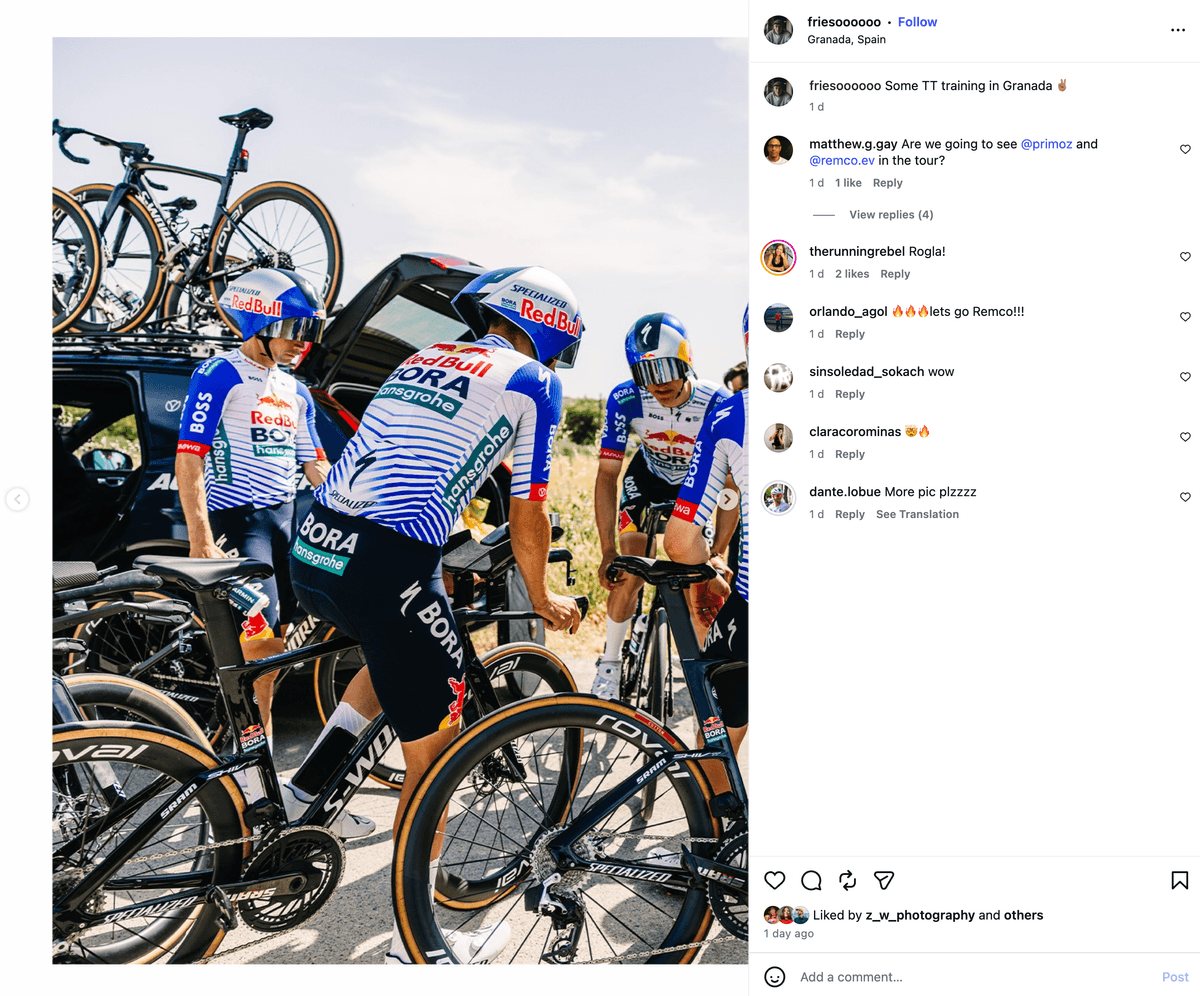 Specialized Tarmac SL9 leaks confirmed in Red Bull - Bora - hansgrohe Instagram photobomb