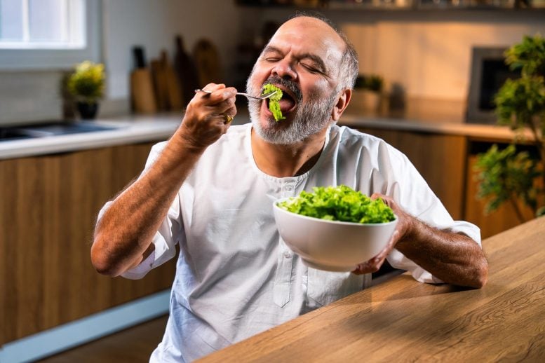 Senior Indian Man Eating Green Salad