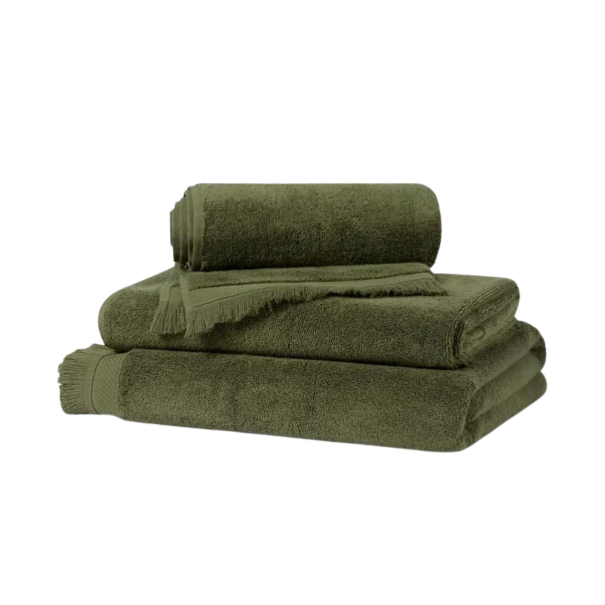 Piglet in Bed, Olive Green Fringe Edge Cotton Towels