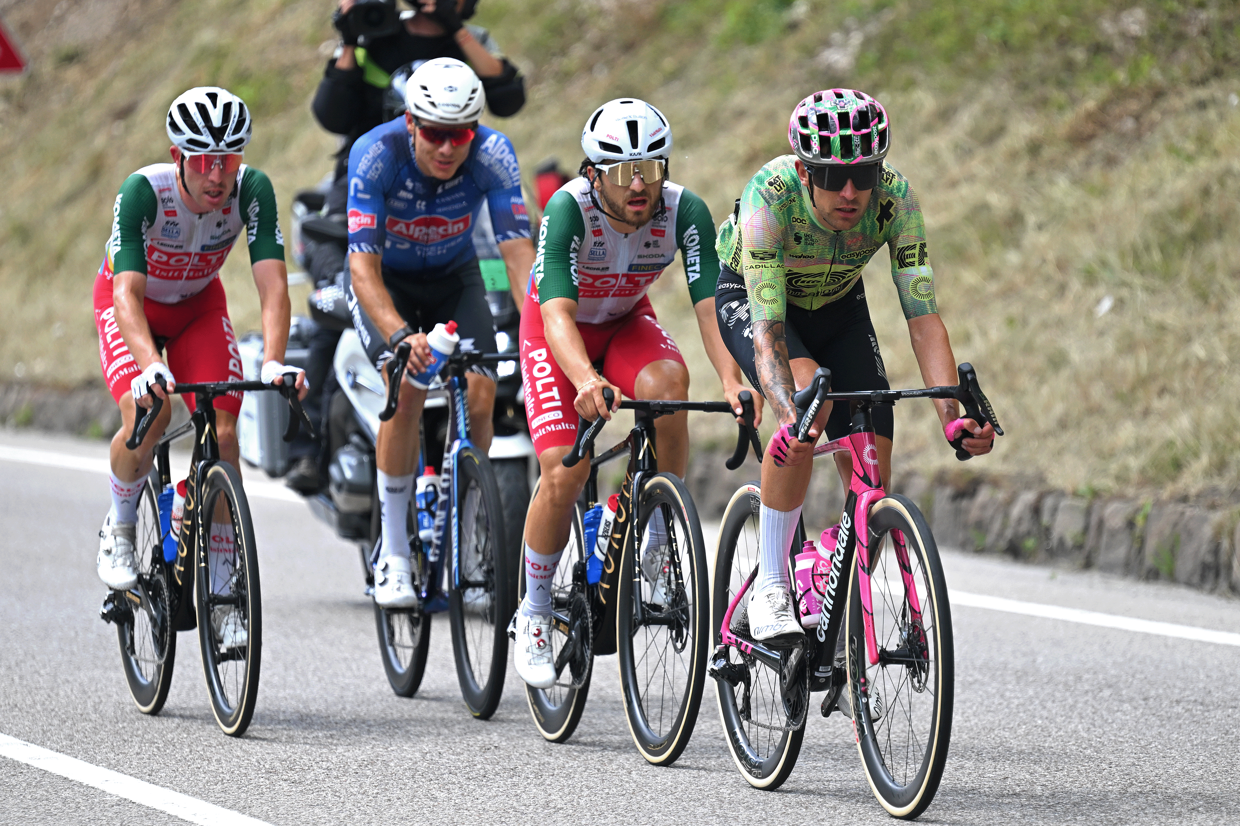 PIEVE DI SOLIGO, ITALY - MAY 28: (L-R) Andrea Mifsud of Malta and Team Polti VisitMalta and James Shaw of Great Britain and Team EF Education - EasyPost lead the breakaway during the 109th Giro d'Italia 2026, Stage 18 a 171km stage from Fai della Paganella to Pieve di Soligo / #UCIWT / on May 28, 2026 in Pieve di Soligo, Italy. (Photo by Tim de Waele/Getty Images)