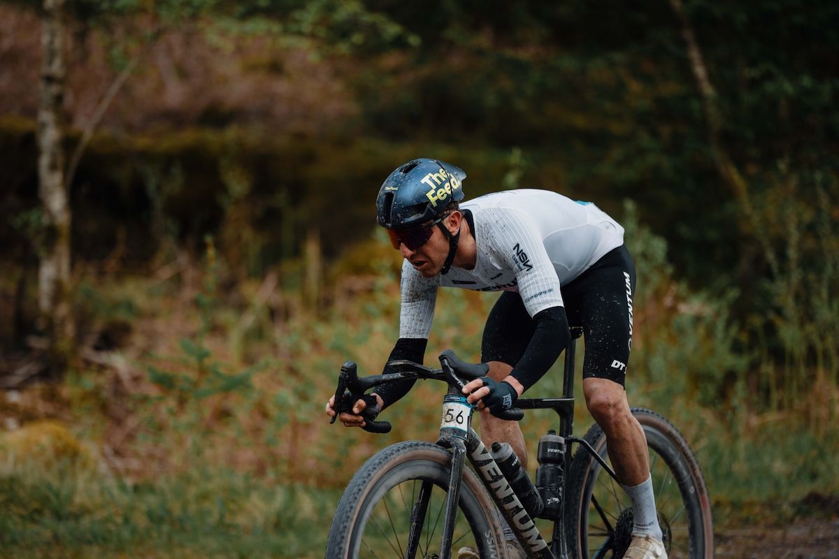 Michael Woods racing at UCI Gravel World Series event The Gralloch, where he came seventh