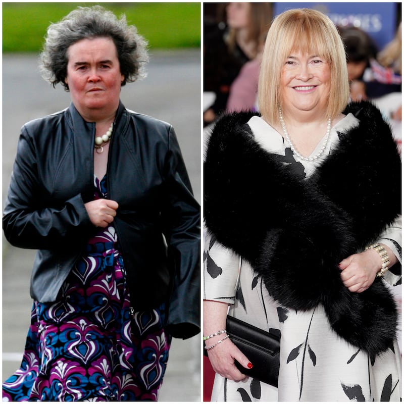 Susan Boyle during “Britain’s Got Talent” in 2009 and at the Pride of Britain Awards in 2025.