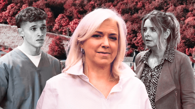 A composite image of Jacob Gallagher, Dr Caitlin Todd and Charity Dingle
