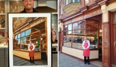 Newark artist Danny Robinson, of Ebel Abstract Art, showcases high street with painting of Sibleys Family Butchers