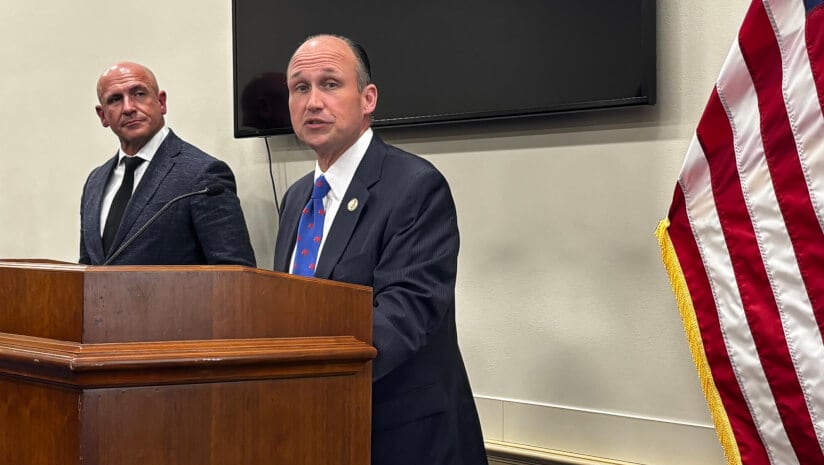 Representative Nick Langworthy (R-NY) speaking the NPA reception on May 12.