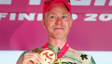 Valgren holds the medal for stage winner on the podium