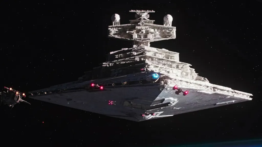 Vader's Star Destroyer attacking Rebel ships in Rogue One