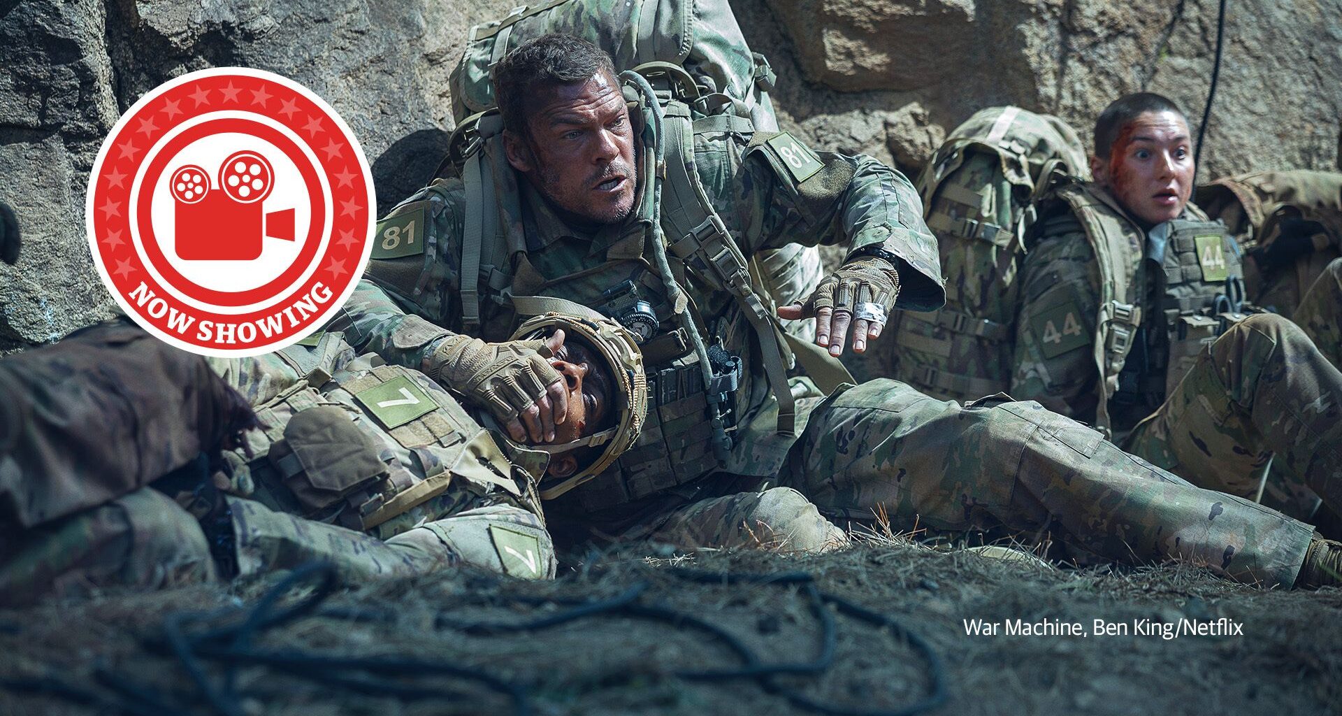 A still from Netflix movie War Machine, starring Alan Ritchson