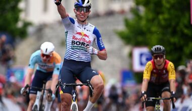 LAON, FRANCE - MAY 20: Laurence Pithie of New Zealand and Team Red Bull - BORA - hansgrohe celebrates at finish line as stage winner during the 70th 4 Jours de Dunkerque 2026, Stage 1 a 177.3km stage from Lagny-le-Sec to Laon on May 20, 2026 in Laon, France. (Photo by Luc Claessen/Getty Images)