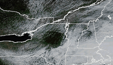 Satellite imagery picks up the density flash of a meteor passing through the atmosphere just east of Boston.