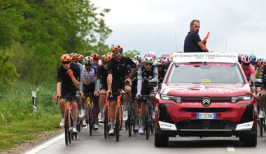 VELIKO TARNOVO, BULGARIA - MAY 09: (L-R) Filippo Ganna of Italy and Netcompany INEOS Cycling Team and Jonathan Milan of Italy and Team Lidl - Trek while the race remains stopped due to a multiple crash during the 109th Giro d&amp;apos;Italia 2026, Stage 2 a 221km stage from Burgas to Veliko Tarnovo / #UCIWT / on May 09, 2026 in Veliko Tarnovo, Bulgaria. (Photo by Tim de Waele/Getty Images)