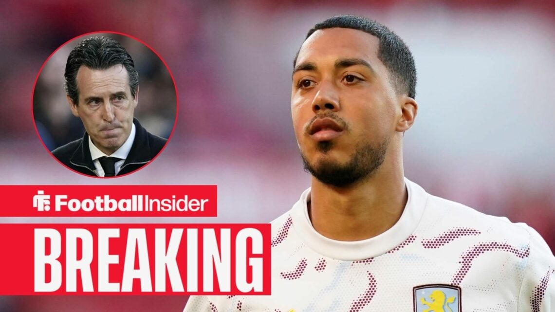 Youri Tielemans in action for Aston Villa, with Unai Emery in a circular inset