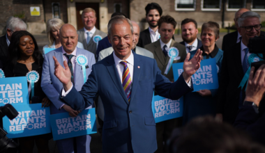 Nigel Farage in Havering Town Hall, Romford, after Reform UK won control of the east London council. Image: PA Images / Alamy