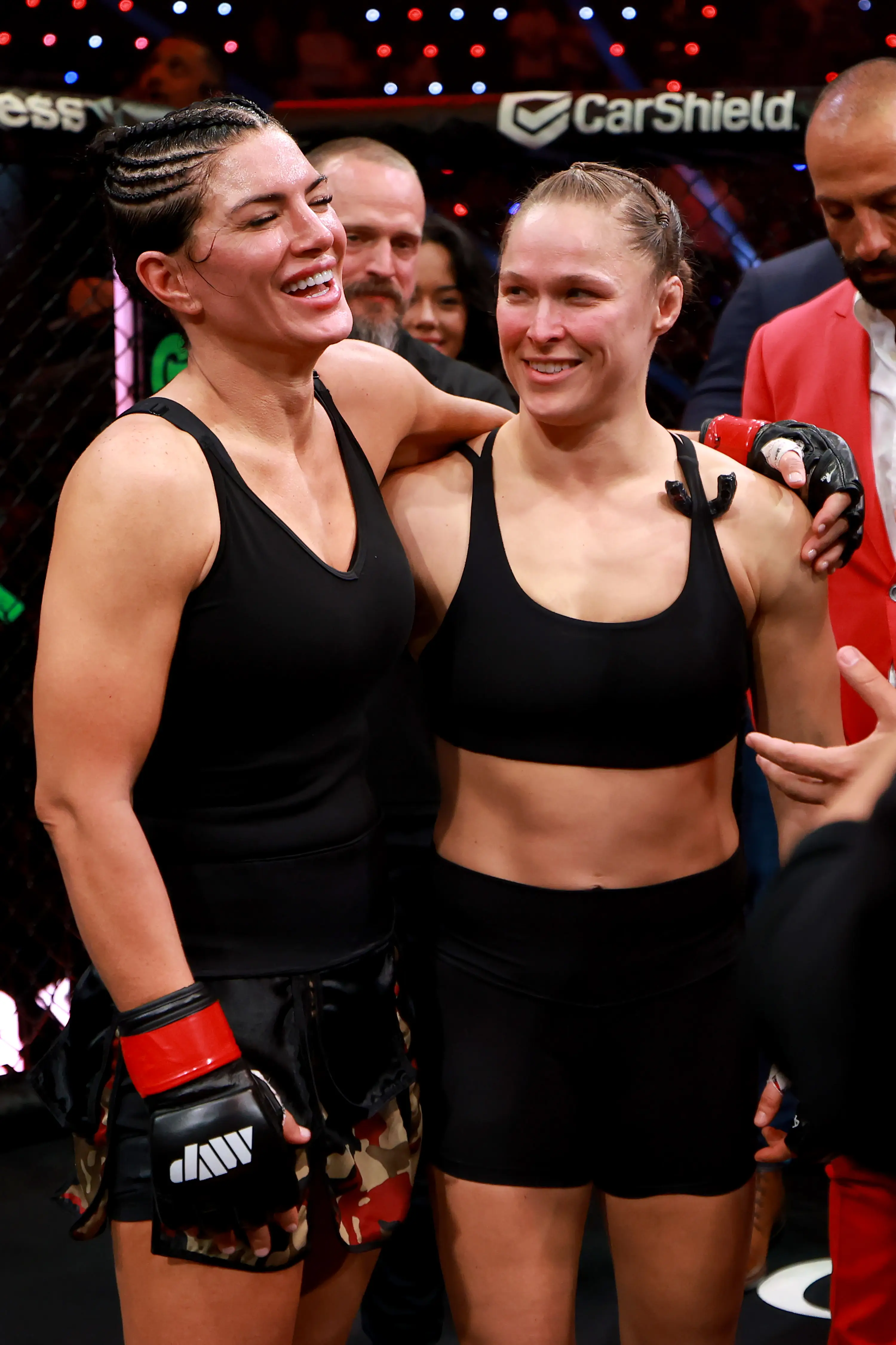 It was all smiles as Rousey celebrated her final fight. (Sarah Stier/Getty Images for Netflix)