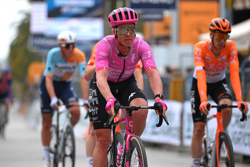 SAN BENEDETTO DEL TRONTO, ITALY - MARCH 15: Michael Valgren of Denmark and Team EF Education - EasyPost crosses the finish line during the 61st Tirreno-Adriatico 2026, Stage 7 a 142km stage from Civitanova Marche to San Benedetto del Tronto / #UCIWT / on March 15, 2026 in San Benedetto del Tronto, Italy. (Photo by Tim de Waele/Getty Images)