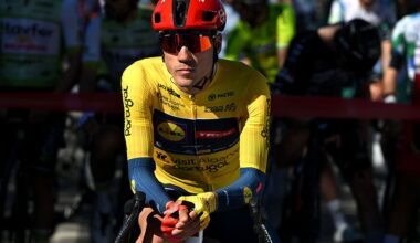 ALBUFEIRA, PORTUGAL - FEBRUARY 21: Juan Ayuso of Spain and Team Lidl - Trek - Yellow Leader Jersey prior to the 52nd Volta ao Algarve em Bicicleta 2026, Stage 4 a 175.1km stage from Albufeira to Lagos on February 21, 2026 in Albufeira, Portugal. (Photo by Dario Belingheri/Getty Images)
