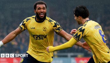 Deon Moore celebrates scoring for Torquay United