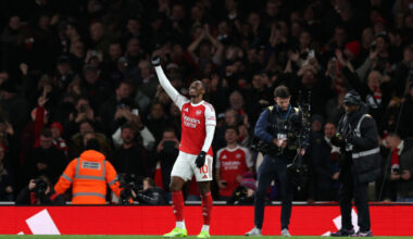 LONDON, ENGLAND - NOVEMBER 23: Eberechi Eze of Arsenal celebrates scoring his team's fourth goal during the Premier League match between Arsenal an...