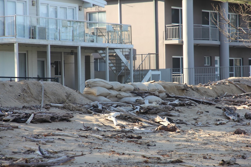sandbags on a beach