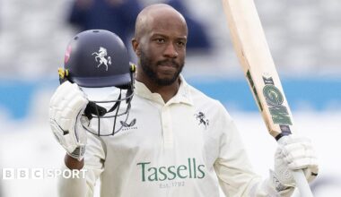 Daniel Bell-Drummond celebrates scoring a century