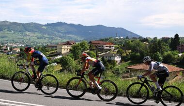 Riejanne Markus (Lidl - Trek), Femke Markus (SD Worx - Protime) and Liane Lippert (Movistar) lead the race during stage 7 of the 2026 La Vuelta Femenina. (Photo by Szymon Gruchalski/Getty Images)