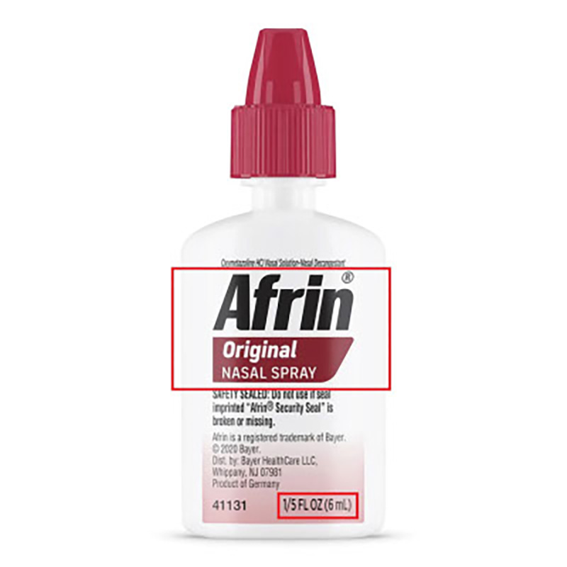 Afrin Original Nasal Spray bottle, 6 mL size, with red highlights around the product name and size.