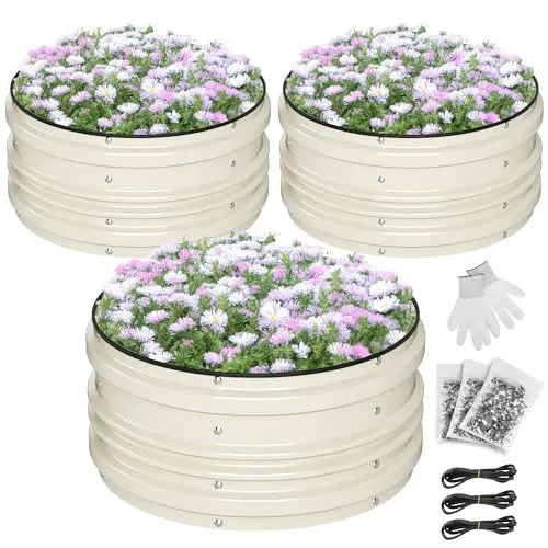 Workpro 3pcs 2x2x1ft Galvanized Raised Garden Bed Set, Rust & Corrosion Protection, Easy Assembly, Safe Edge, Ideal for Vegetables & Flowers, White
