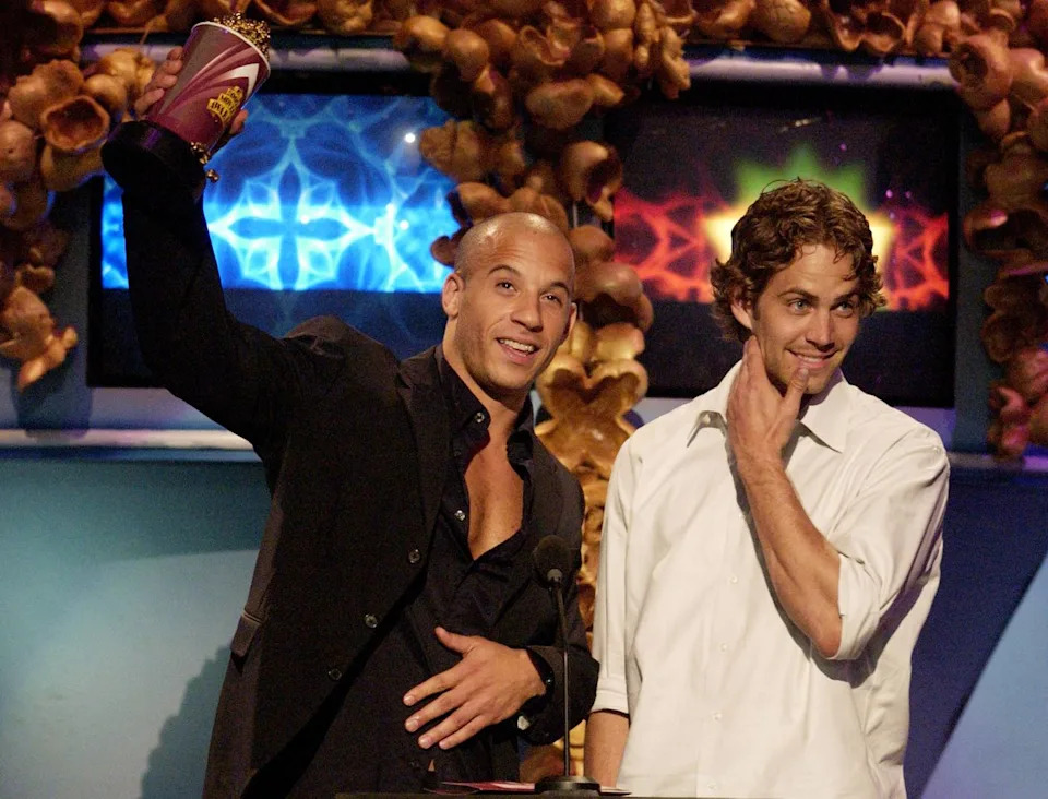 Vin Diesel and Paul Walker winning an award for 'The Fast and the Furious' at the 2002 MTV Movie Awards.Credit: Getty Images