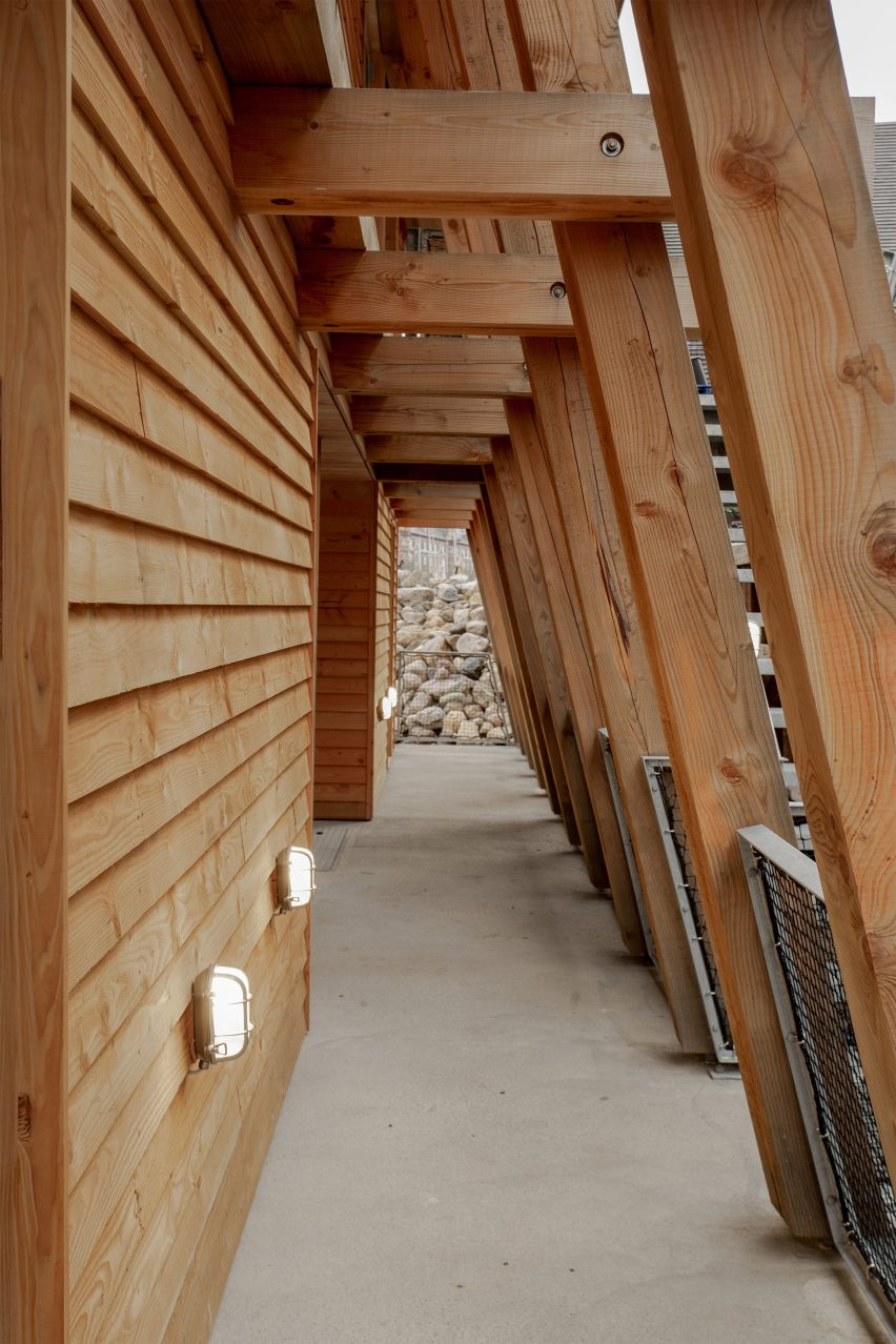 Timber structure of floating community space by Arcgency and MAST