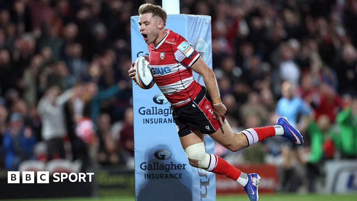 Charlie Atkinson, of Gloucester, dives over the line to score the winning try against Sale Sharks
