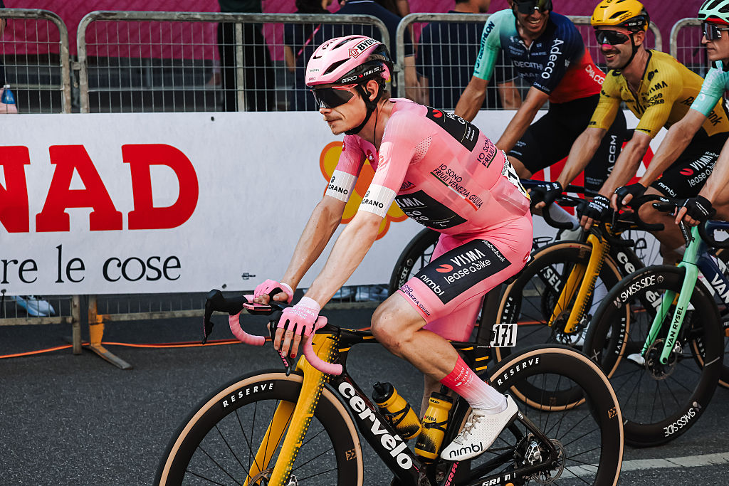 Jonas Vingegaard of Team Visma | Lease a Bike is seen during the arrival of Stage 15 of the Giro d'Italia 2026 from Voghera to Milan on May 24, 2026, in Milan,