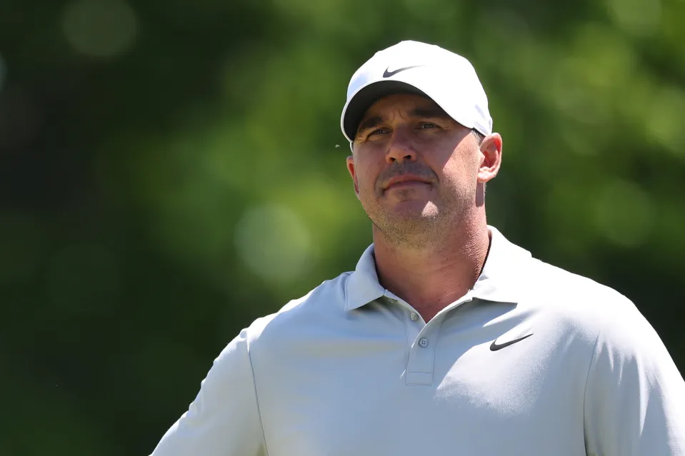 Brooks Koepka of the United States looks on while playing the fourth hole during the third round of the PGA Championship at Aronimink Golf Club on May 16, 2026