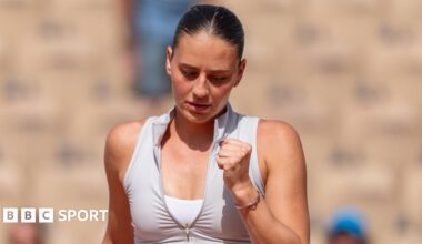 Marta Kostyuk reacts during her first-round win at the 2026 French Open