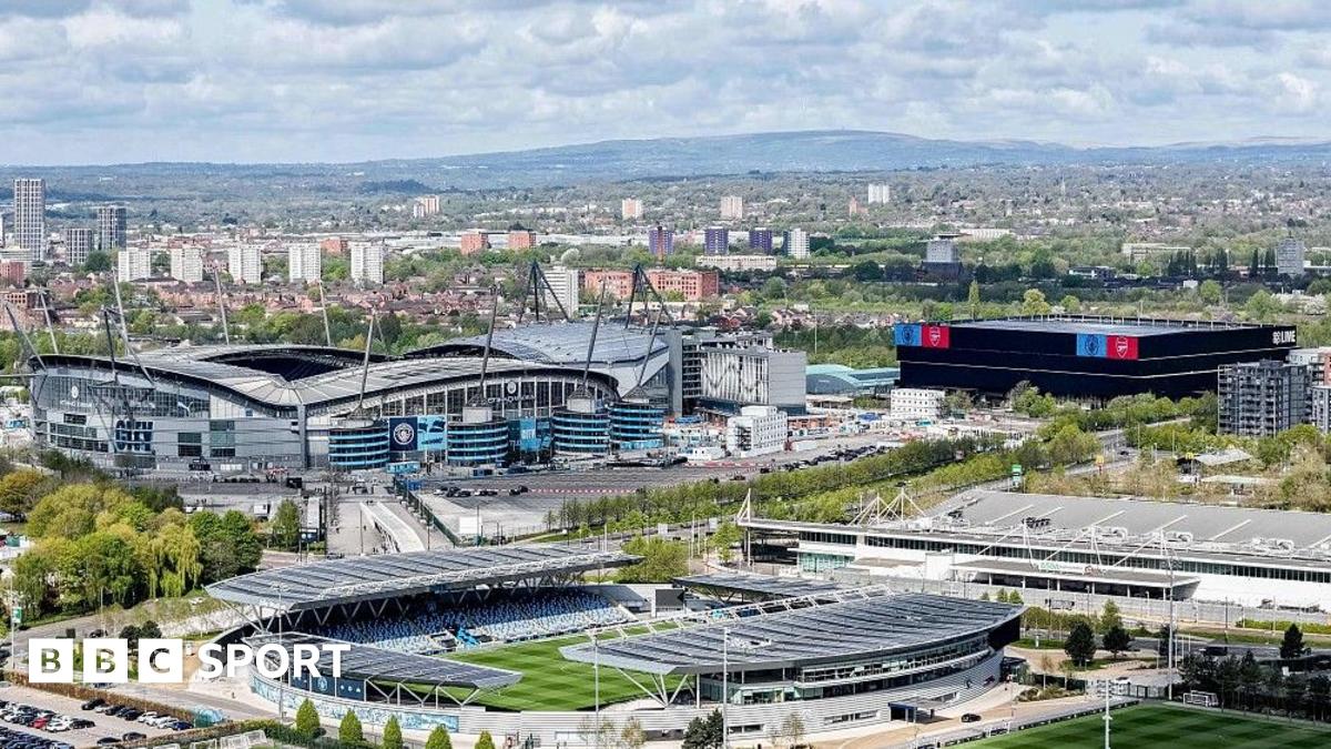 Aerial shot of Joie Stadium, with Etihad Stadium in the background