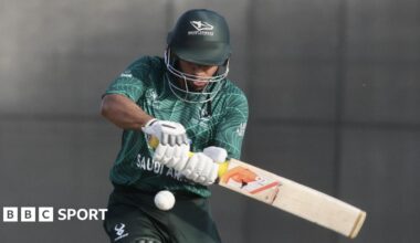 A batter for Saudi Arabia plays a pull short during a T20 international