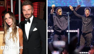Composite image of Victoria and David Beckham, and Liam and Noel Gallagher