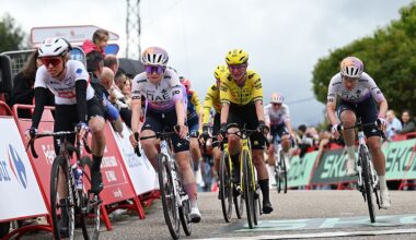 Marianne Vos (Visma-Lease a Bike) crosses the line in seventh place at the end of stage 1 of the 2026 Vuelta Femenina 2026. (Photo by Szymon Gruchalski/Getty Images)