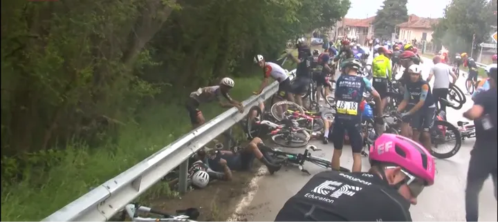 The mass crash that took down dozens of riders on stage 2 of the 2026 Giro d'Italia