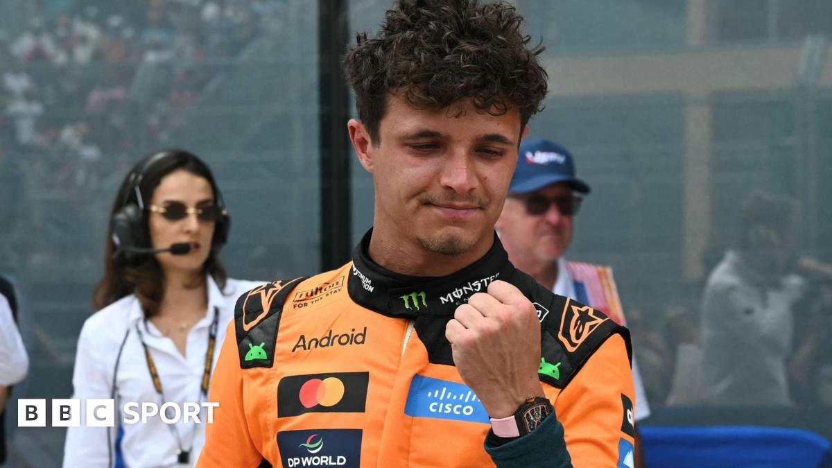 McLaren's Lando Norris clenches his fist in celebration after winning the Miami Grand Prix sprint race