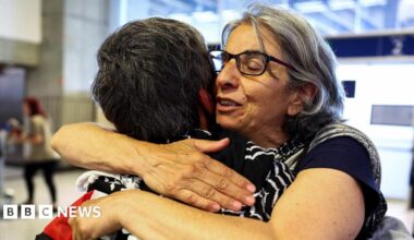 Some of the flotilla activists arriving in Rome on Thursday
