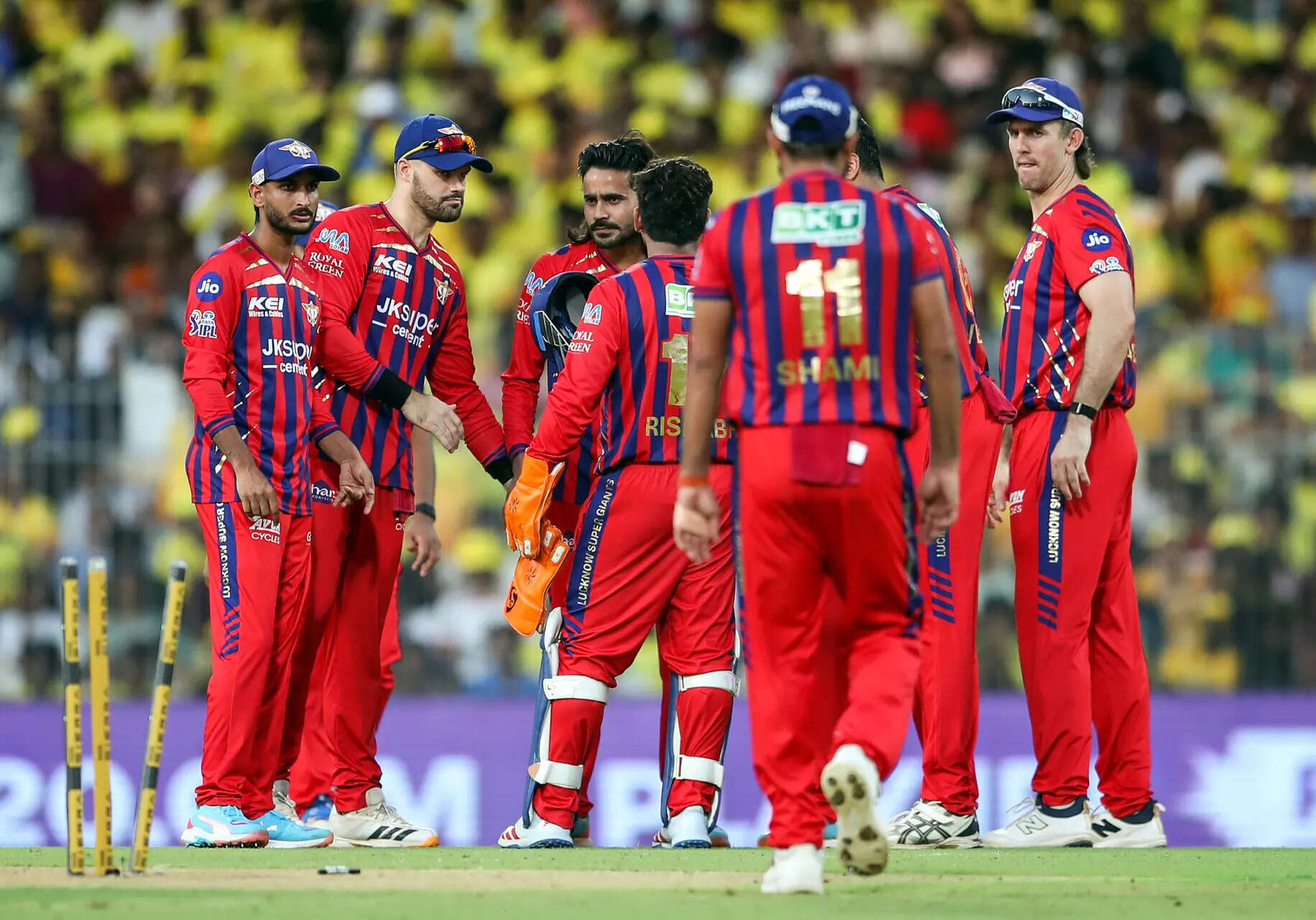 Team LSG (ANI Photo) Chennai, May 10 (ANI): Lucknow Super Giants' Digvesh Singh Rathi and teammates c...