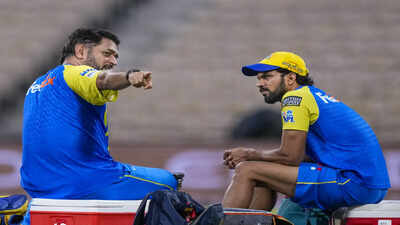 <p>CSK captain Ruturaj Gaikwad, right, and MS Dhoni during a training session. (PTI Photo)</p> ‘Told Ruturaj he is free not to take a single piece of advice’: Dhoni ahead of CSK’s final home game