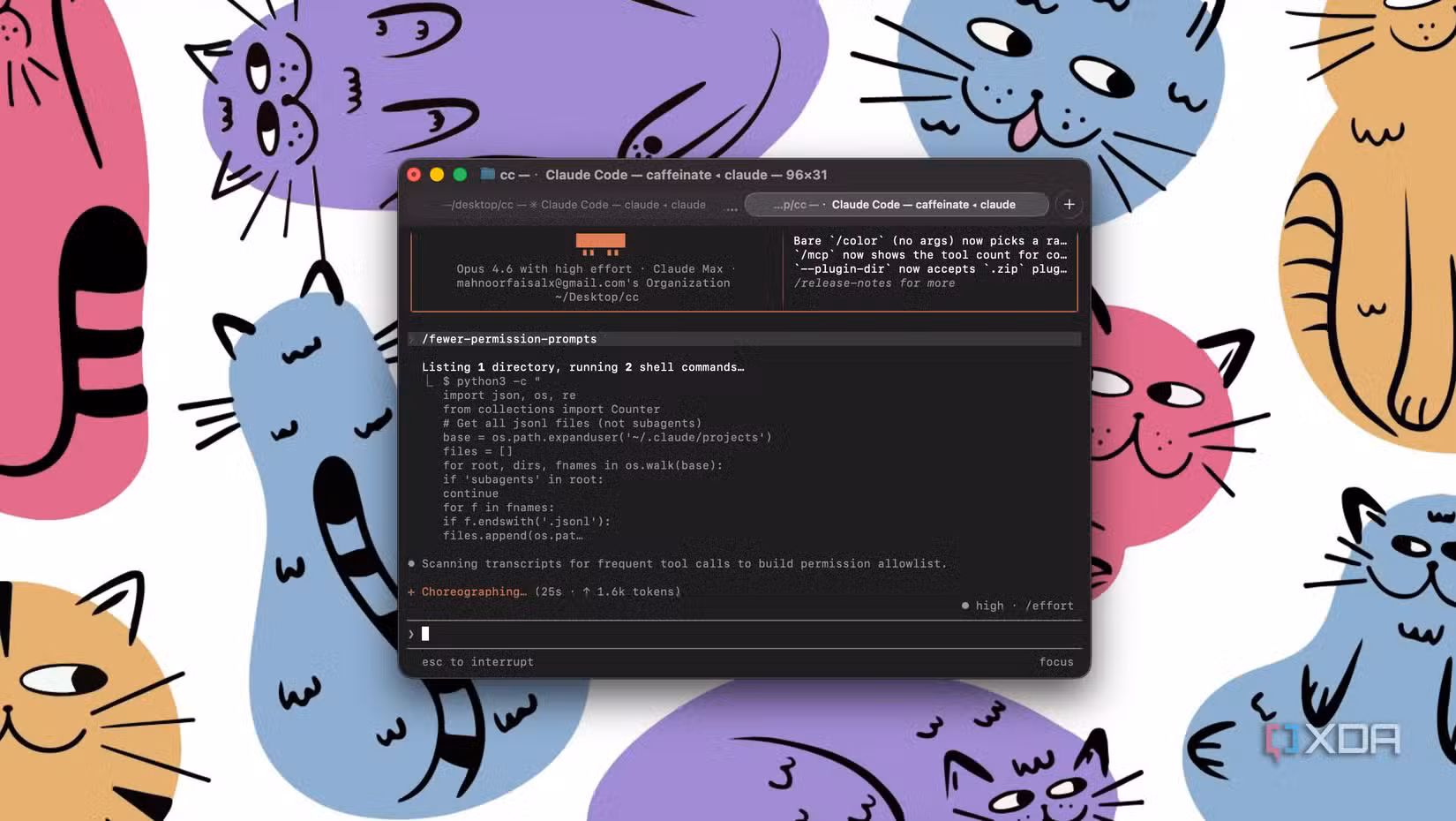claude code displayed on terminal window on mac laptop surrounded by colorful cartoon cats