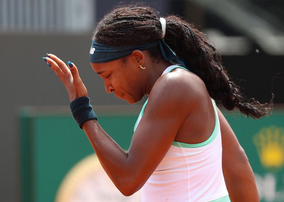 Coco Gauff hit herself twice during a turbulent first set against Solana Sierra